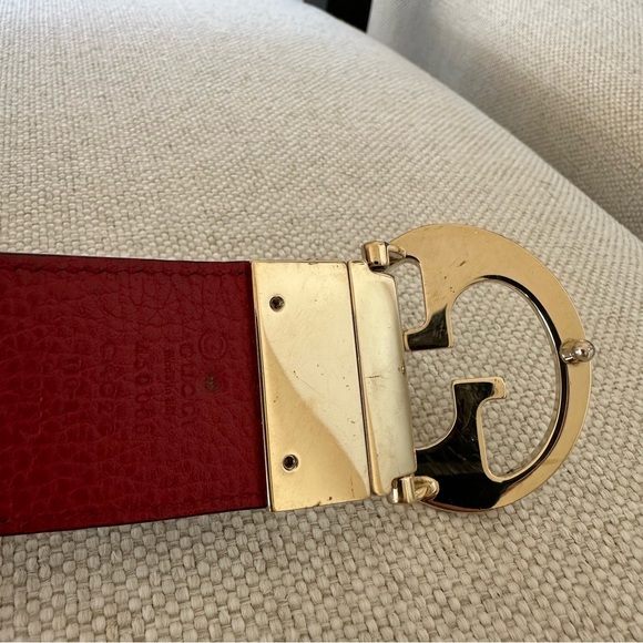 Gucci Reversible Pebble Leather Belt Red/Black 110/44 Gold GG main image 6